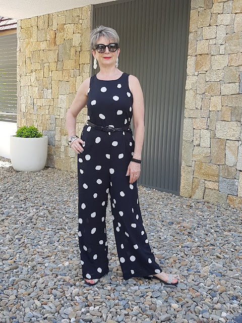 BLACK AND WHITE POLKA DOT JUMPSUIT