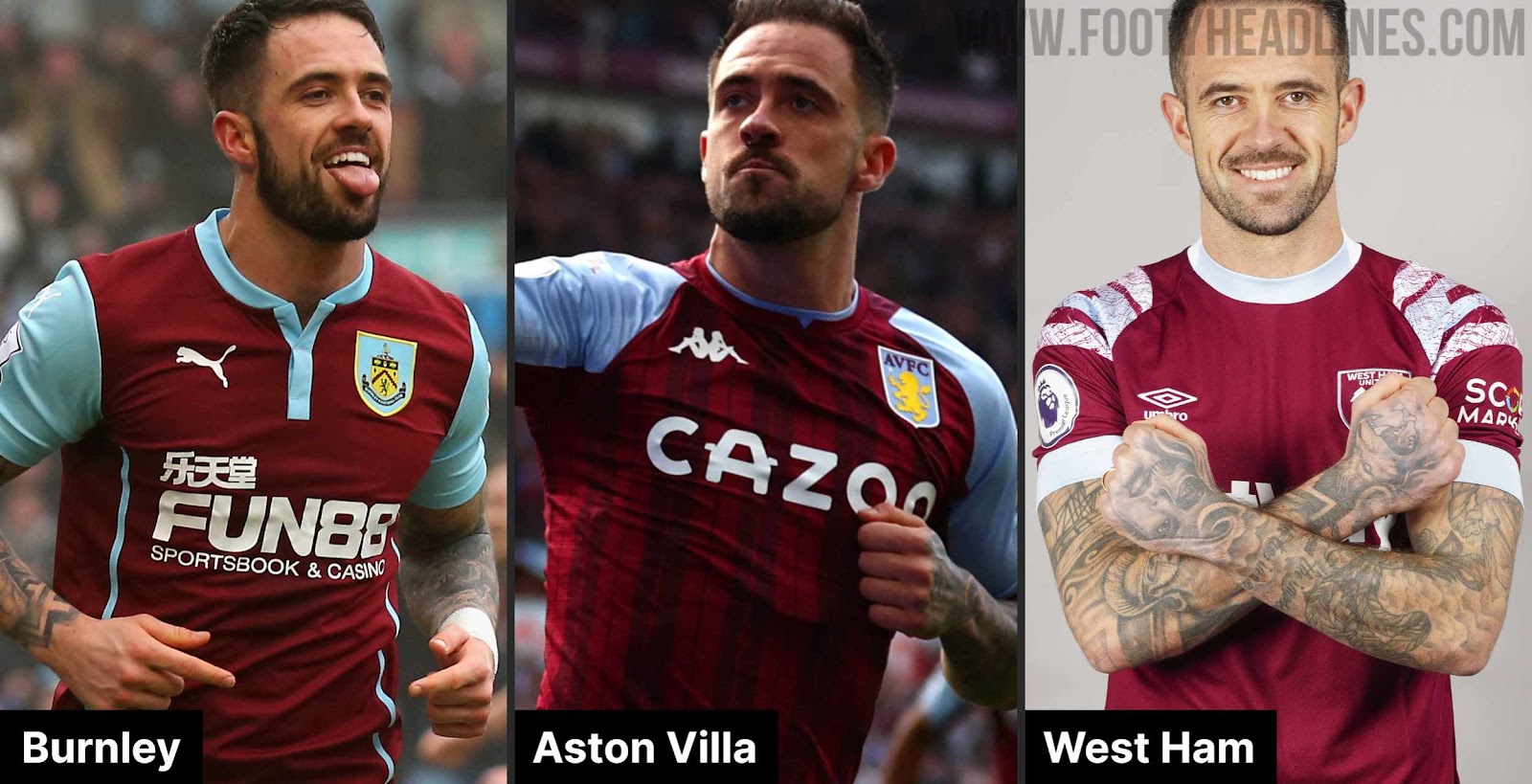 Danny Ings Now Has Played For All English Teams With Claret and Blue Kits Except One