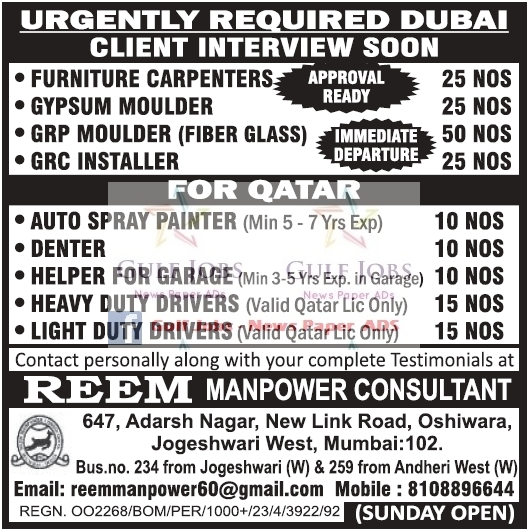 Dubai & Qatar Urgent Latest Job vacancies