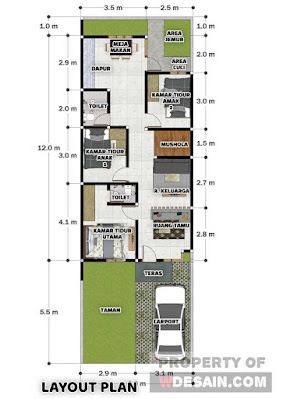 Denah Rumah Minimalis 6x12 3 Kamar Tidur