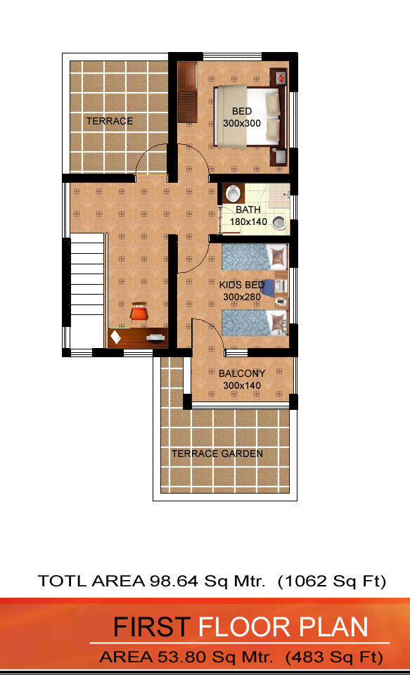 low cost contemporary house plan-1060 sq ft 14-16 lakh