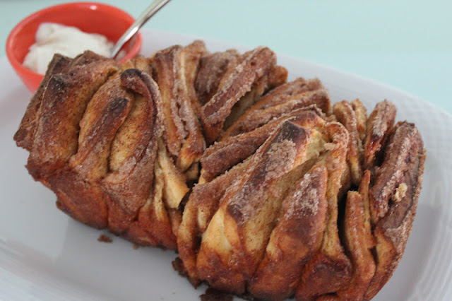 Cinnamon-sugar pull-apart bread with Madagascar vanilla creme fraiche