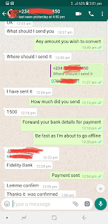 Airtime to cash transaction screenshot