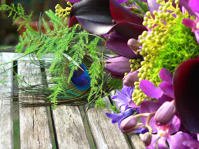 Imogen's Bridal bouquet a wild purple and green asymmetrical cascade 