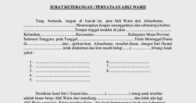 Contoh Surat Pernyataan Ahli Waris 2018  Kumpulan Contoh 