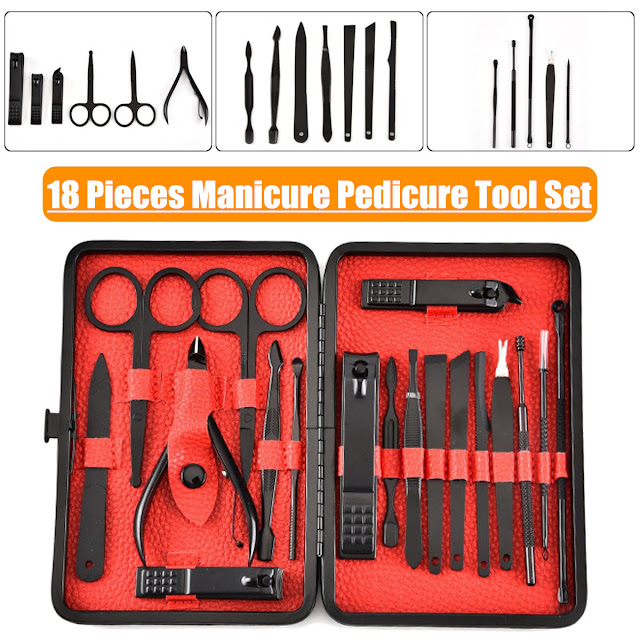 18 Pieces Manicure Pedicure Set Nail Care Clippers Scissors Cutter Tool Grooming Nail Clipper 