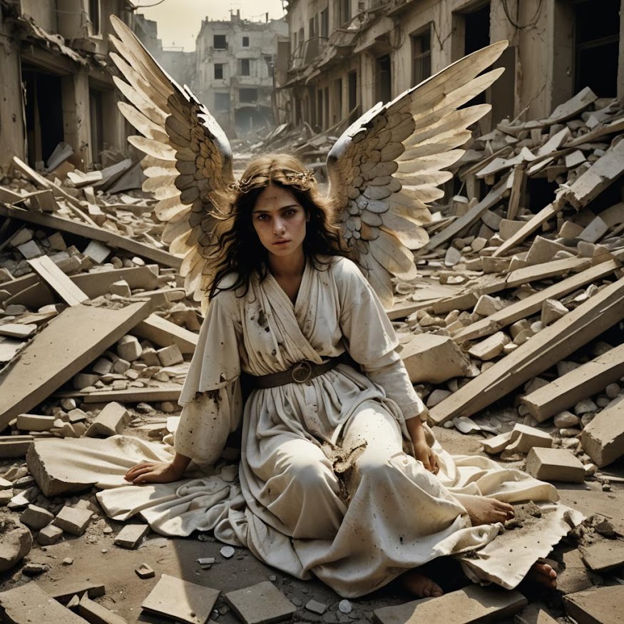 In Jan Saudek Silent's witness an angel visits The destruction on Gaza