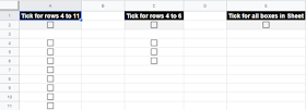 Screenshot of Google Sheet with Tickboxes