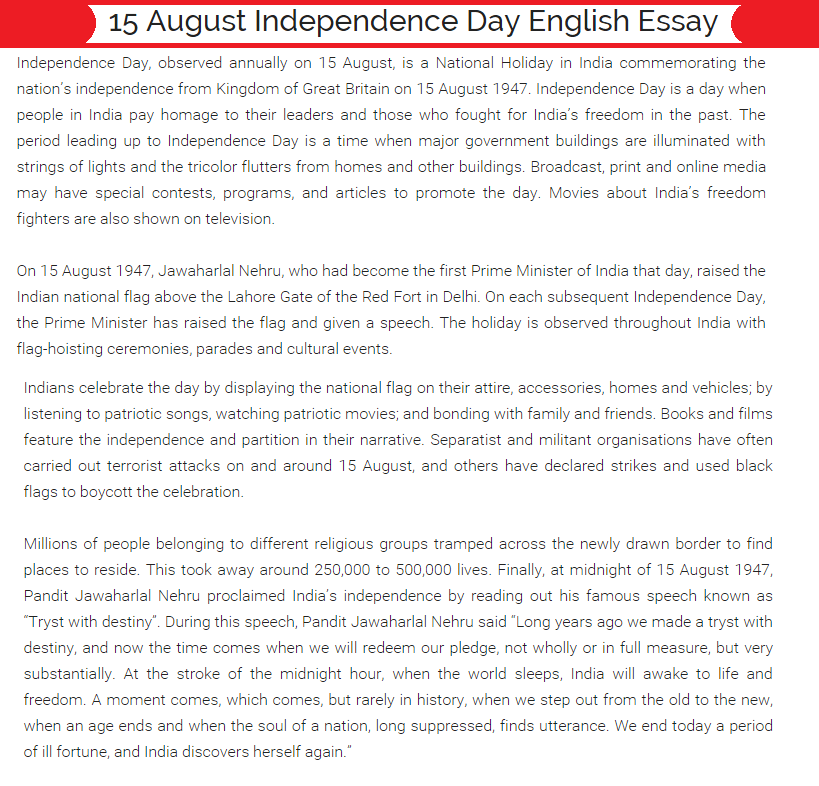 essay on independence day