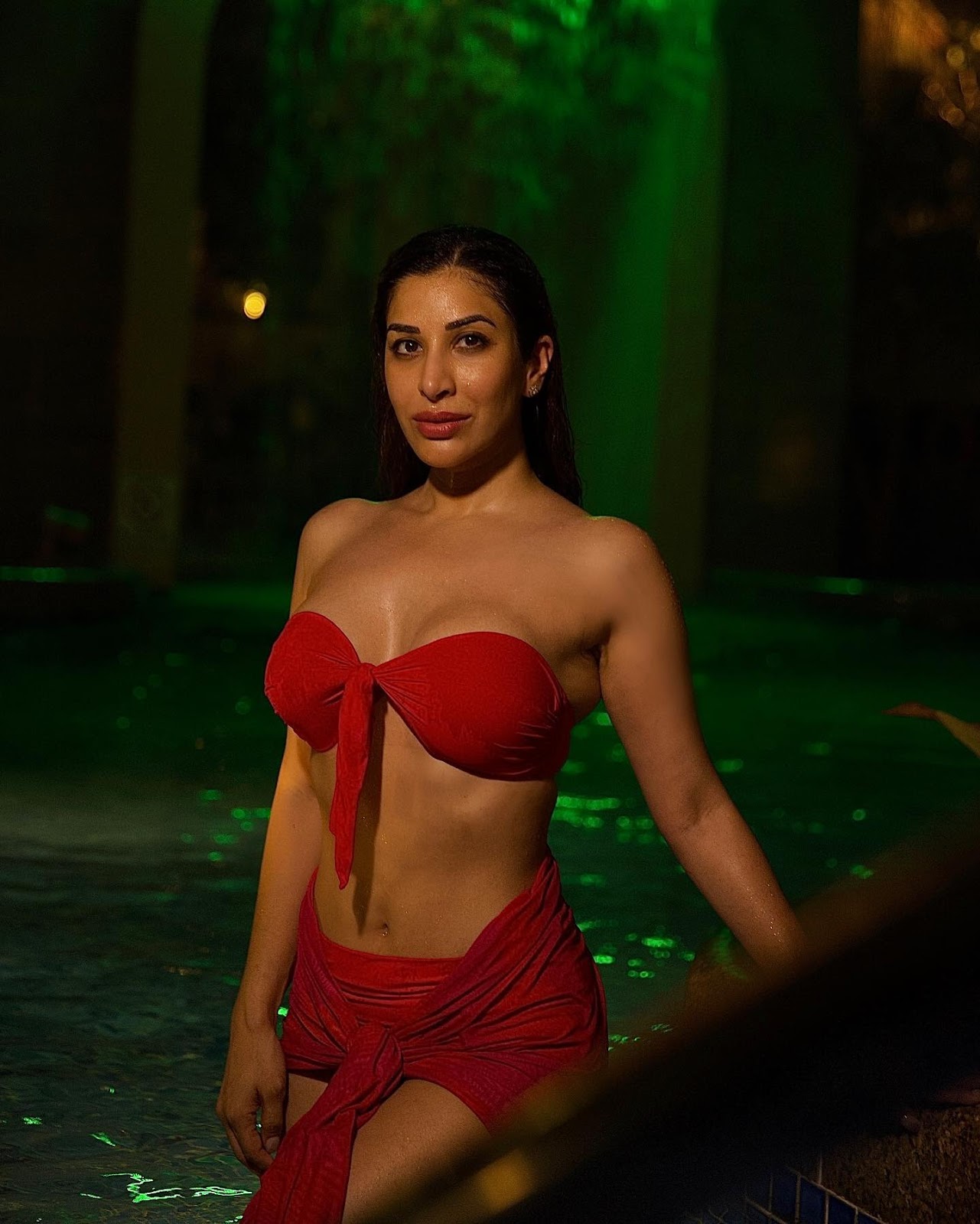 Sophie choudry red bikini cleavage sexy body