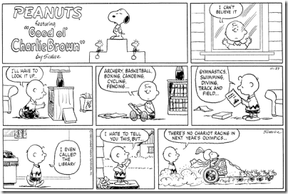 Peanuts 1983-11-27 - Snoopy as a chariot race driver