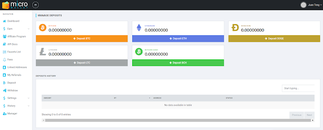 Microwallet dashboard