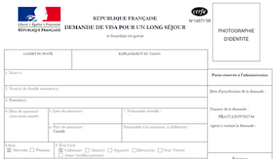 A portion of the France Visa application form that will be provided after completing the VFS Global Proccess