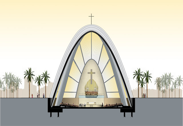 Diagram showing interiors of the new church building