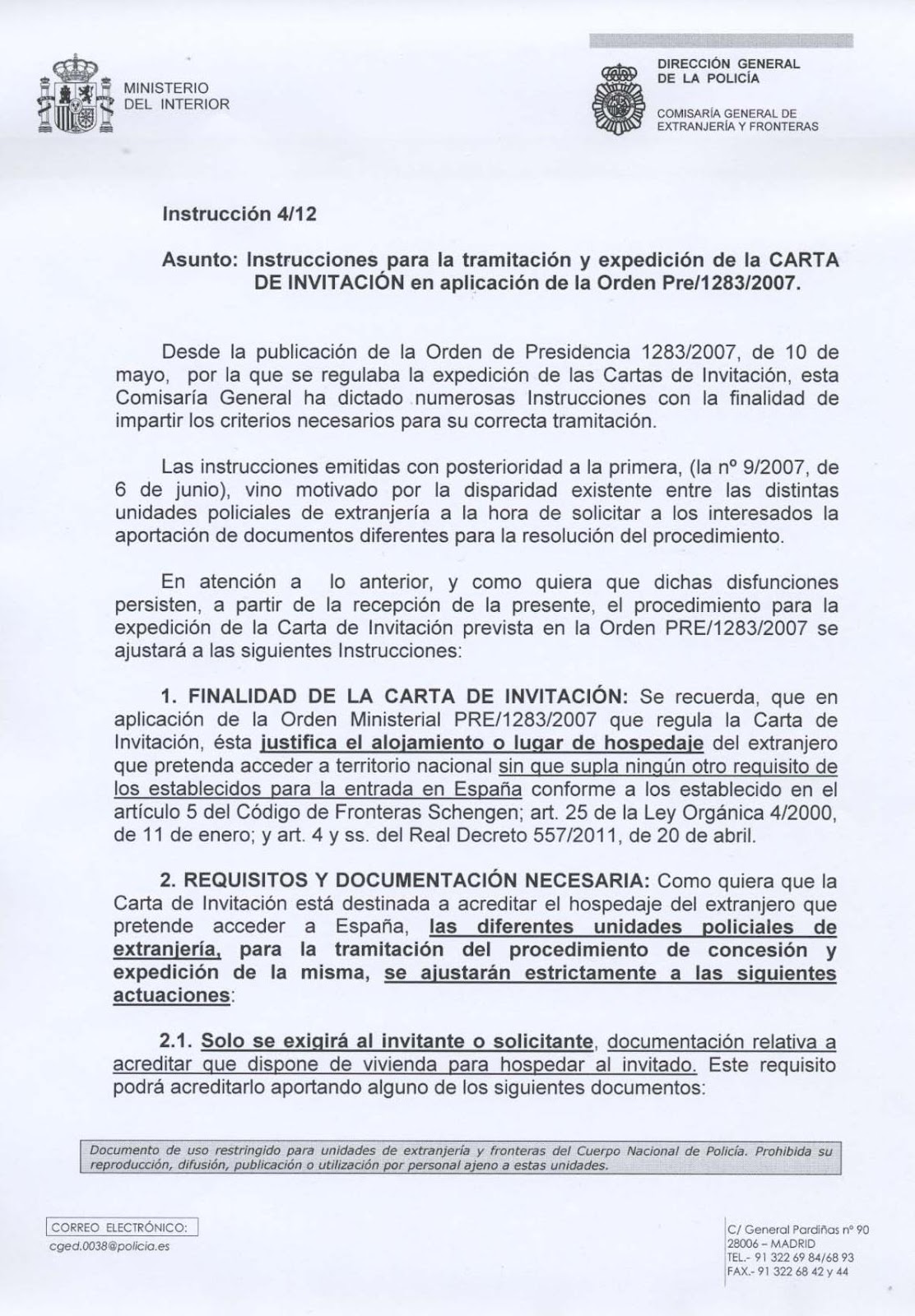 INMIGRACIÓN UNA OPORTUNIDAD : CARTA DE INVITACIÓN 2012 