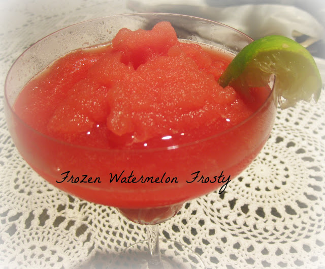 Frozen Watermelon Smoothie in a wine glass