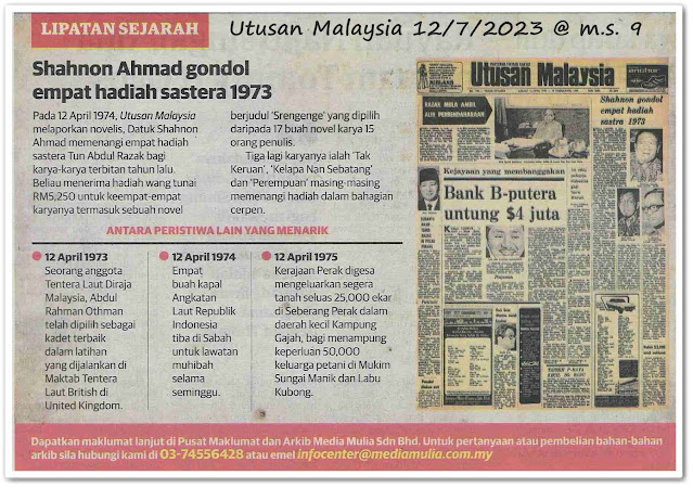 Lipatan sejarah 12 Julai - Keratan akhbar Utusan Malaysia 12 Julai 2023