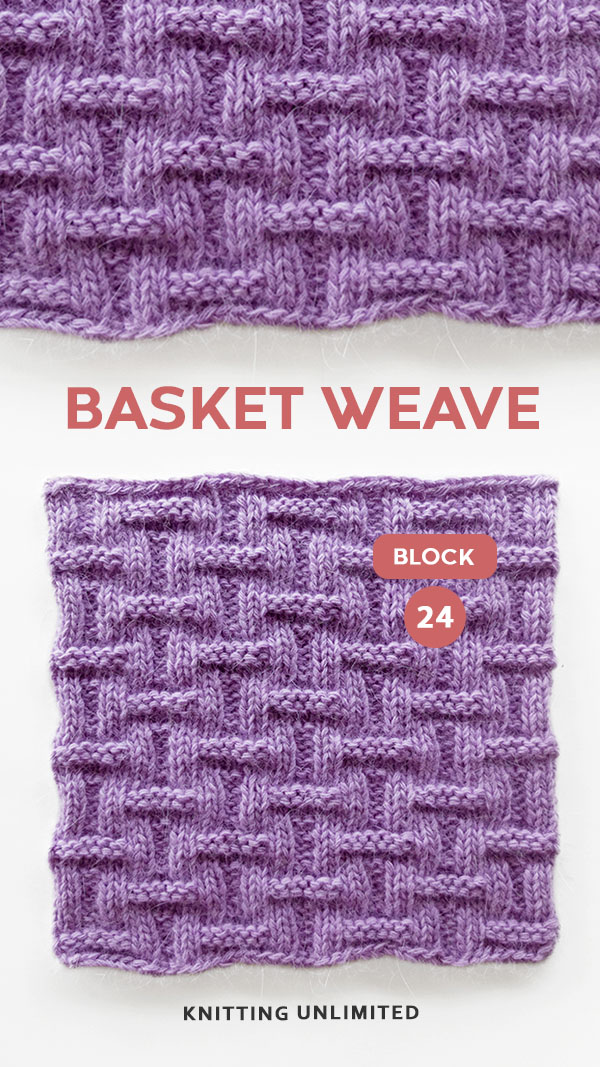 Basketweave Pattern. Knit Purl Square No 24. Experiment with different yarns and color combinations to make your basketweave pattern truly unique!