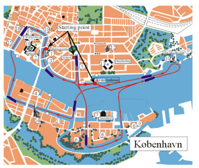 Mapa del recorrido en barco por Copenhague.