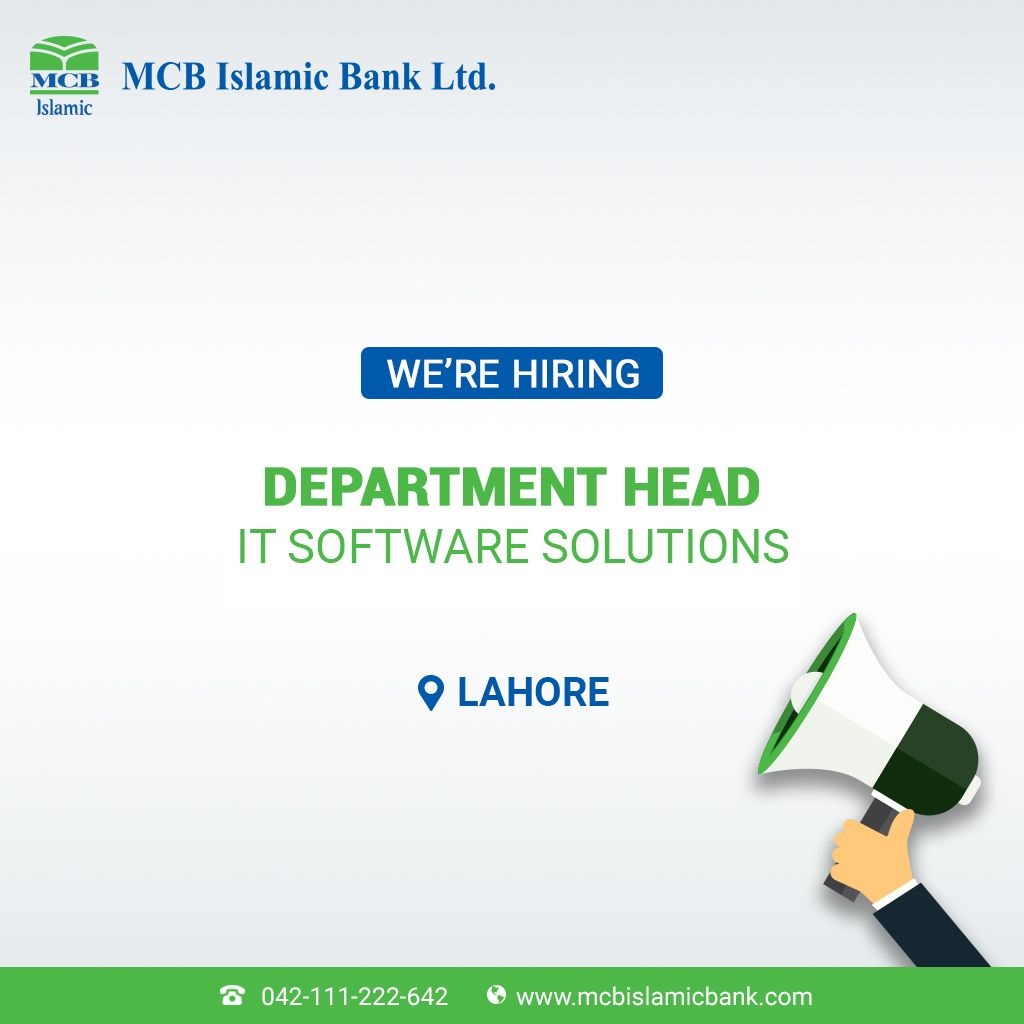 MCB Islamic Bank is inviting CVs for the position of “Department Head - IT Software Solutions"