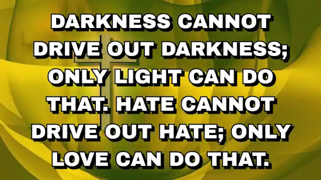 Darkness cannot drive out darkness; only light can do that. Hate cannot drive out hate; only love can do that.