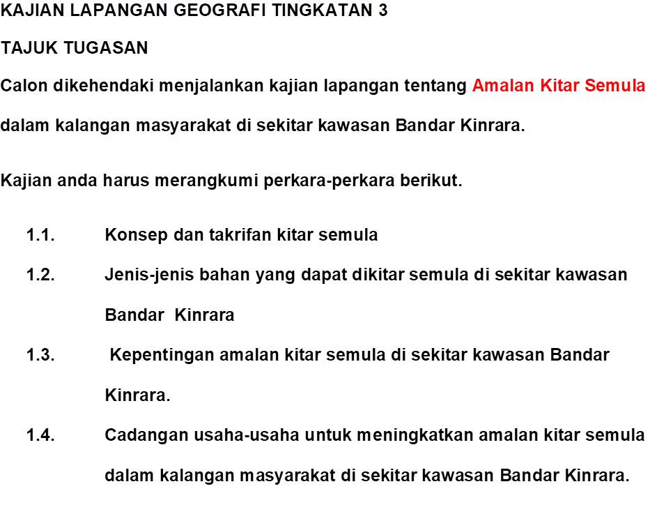 Geografi Borang Soal Selidik Amalan Kitar Semula - Guru Paud