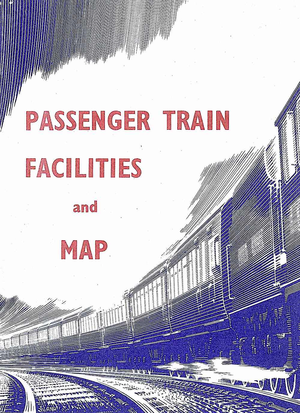 an A.N. Wolstenholme illustration, 1954 passenger train facilities and map