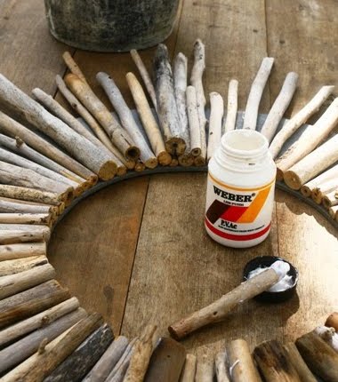 constructing a sunburst mirror with driftwood