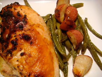 Pan-roasted chicken with lemon-garlic green beans