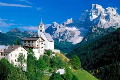 A picturesque small village nestled in the mountains.
