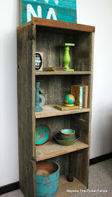 reclaimed wood, bookshelf, DIY, weathered wood, beyond the picket fence,http://bec4-beyondthepicketfence.blogspot.com/2015/07/project-challenge-reclaimed-wood.html 