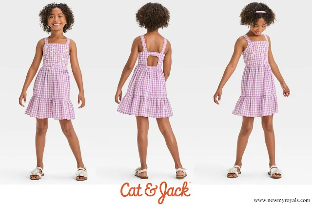Princess Leonore and Princess Adrienne wore Cat & Jack Girls Sleeveless Embroidered Gingham Woven Dress in Lavender
