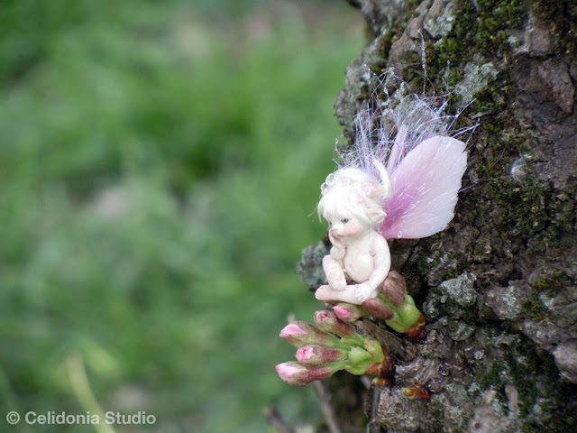 ooak micro fairy on a cherry tree