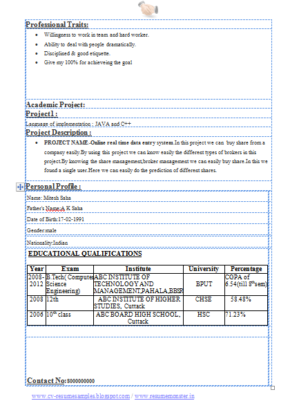 Download Now Sample Resume for Engineering Students