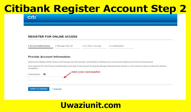 Citibank Register Account Step 2