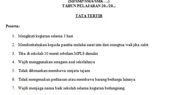 Contoh Tata Tertib Peserta Kegiatan MPLS - Guru Loyal