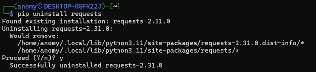 uninstall package using pip in kali linux