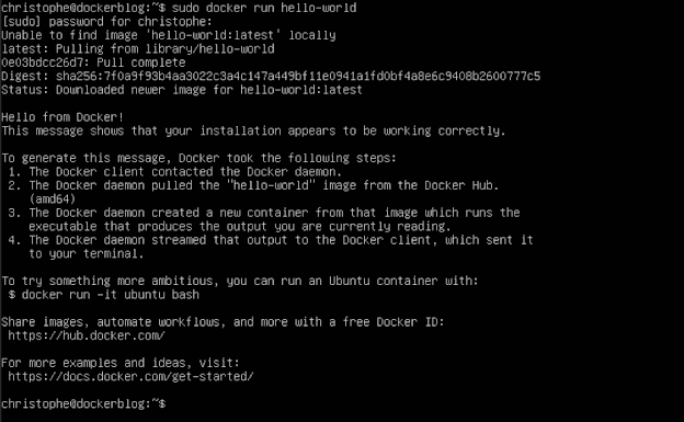 sudo docker run hello-world screen