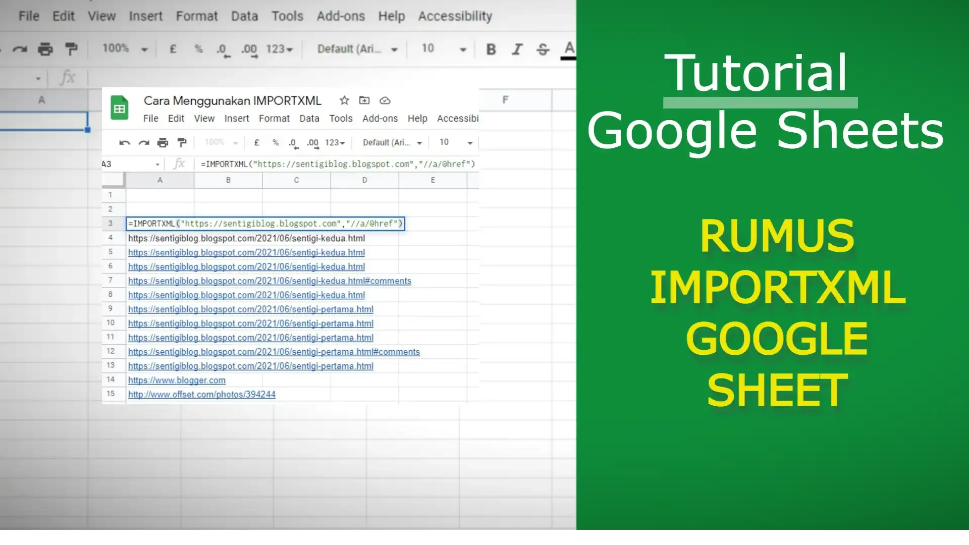 sampul Cara Menggunakan importxml google sheets