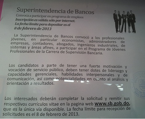 #Empleo Superintendencia de Bancos Convoca a participar en programa de Empleos 