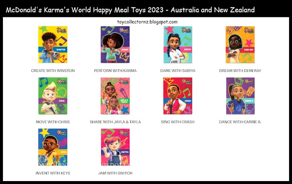 McDonalds Karma's World Happy Meal Toys 2023 Australia and New Zealand set of 10 including Karma, Switch, Demi-Rey, Winston, Keys, Chris, Carrie, Jayla and Talia, Crash, Sabiya activity kits