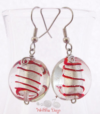 Large glass dangle earrings by WireBliss - red