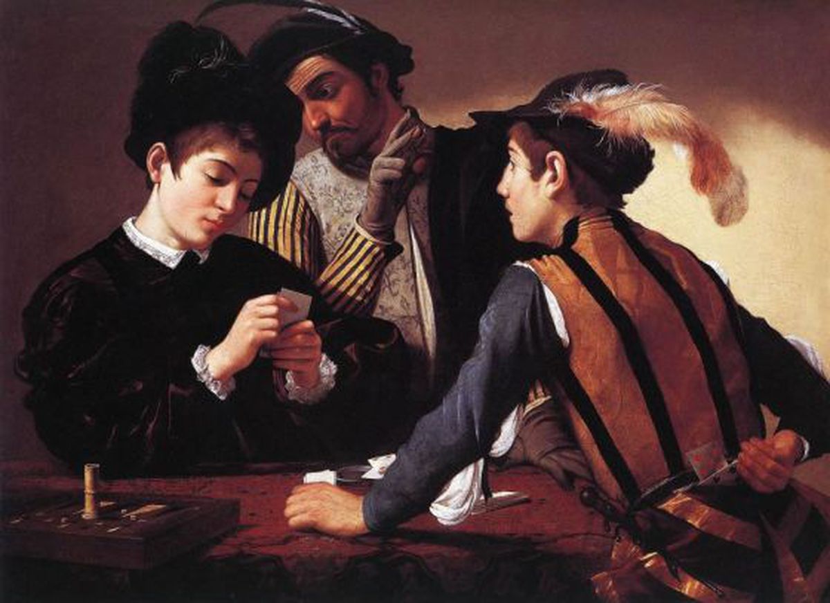 Caravaggio, Los Tahúres (detalle)