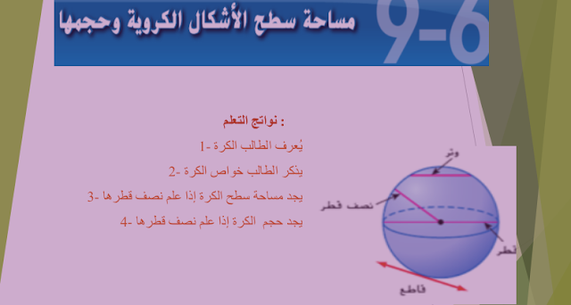 حل درس مساحة سطح الأشكال الكروية وحجمها للصف العاشر