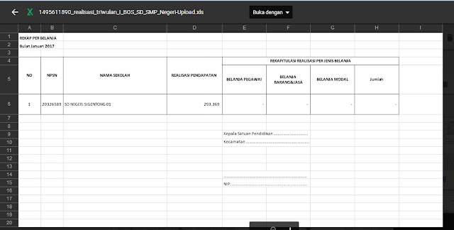  Setiap selesai Triwulan setiap satuan Pendidikan yang mendapatkan Dana  FORMAT TERBARU LAPORAN REALISASI BOS TAHUN 2017