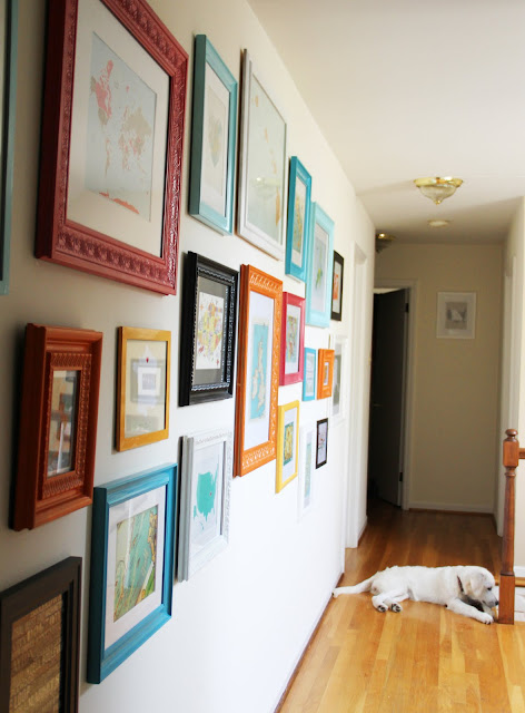 DIY Gallery Map Wall with colorful painted frames