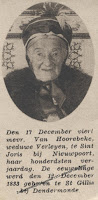Marie-Louise Van Hoorebeeck, 1833-1939, hier afgebeeld op de leeftijd van 100 jaar.