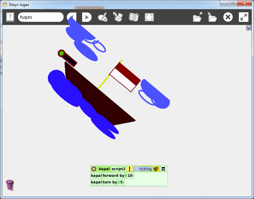 WELL DONE membuat animasi  kapal  bergerak  dengan ETOYS 