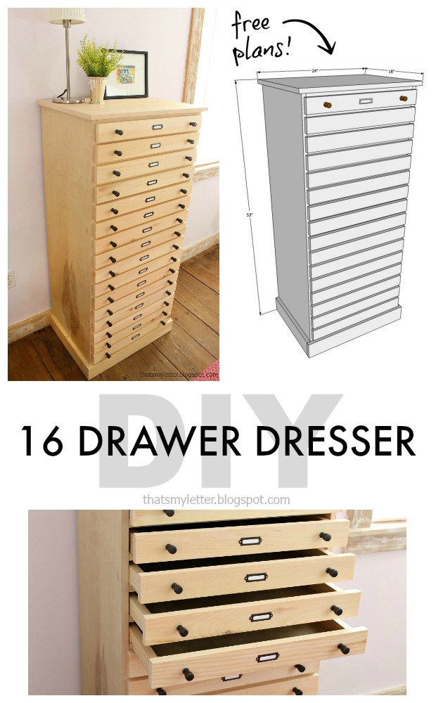That s My Letter DIY 16 Drawer Dresser free plans