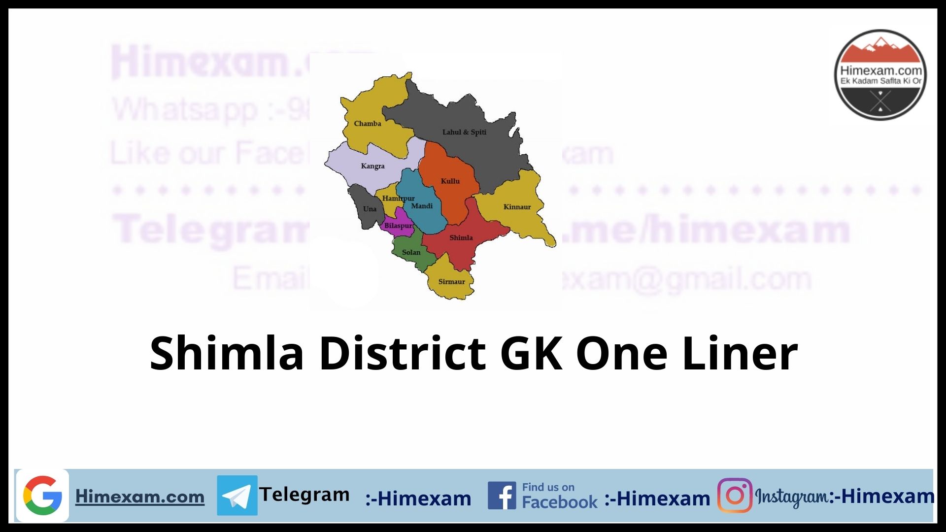 Shimla District GK One Liner